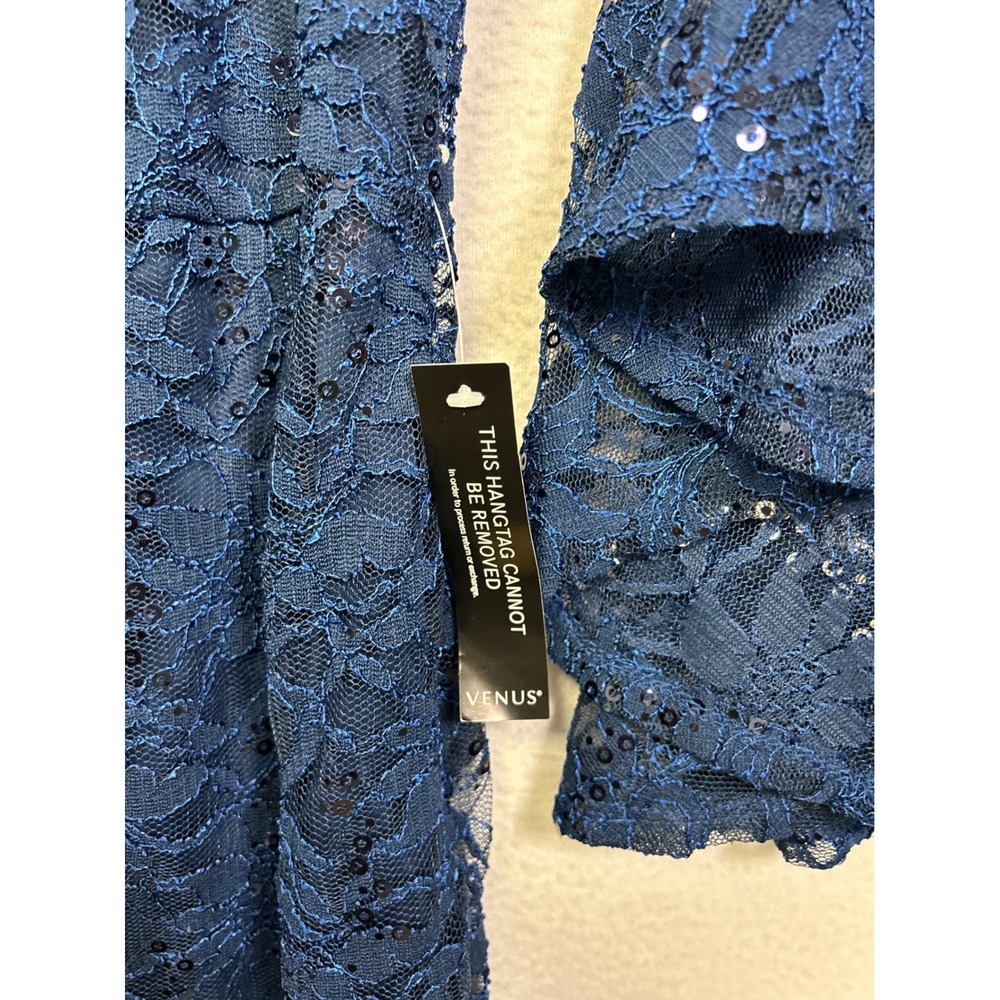 Cocktail Party Venus Womens 20 Blue Lace Sequin Bell Sleeve Off Shoulder Dress - Picture 7 of 12